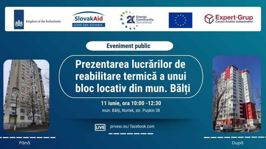 Eveniment de prezentare a lucrărilor de reabilitare termică a unui bloc locativ din mun. Bălți - premieră la nivel național