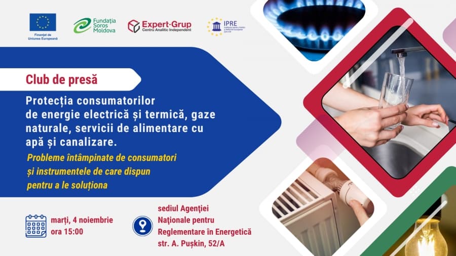 Club de presă. Protecția consumatorilor de energie electrică și termică, gaze naturale, servicii de alimentare cu apă și canalizare: probleme întâmpinate de consumatori și instrumentele de care dispun pentru a le soluționa