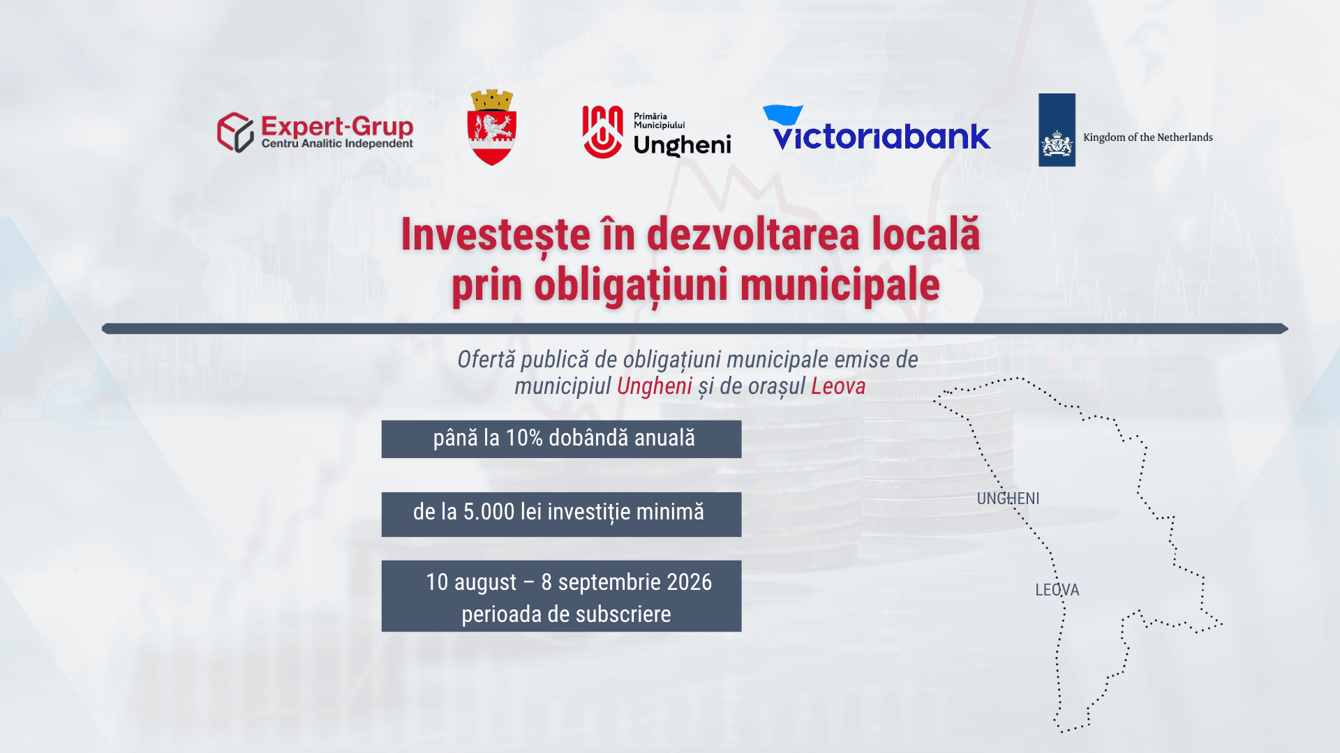 Investește în dezvoltarea locală prin obligațiuni municipale: a început subscrierea pentru emisiunile Ungheni și Leova
