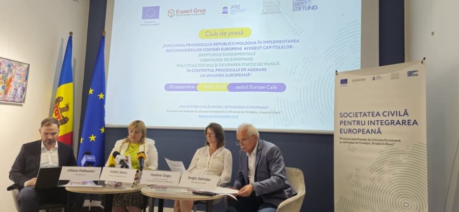 Discuții cu reprezentanții mass-media privind progresul Republicii Moldova în implementarea recomandărilor Comisiei Europene aferent capitolelor: drepturi fundamentale, libertatea de exprimare și politicile sociale şi ocuparea forţei de muncă